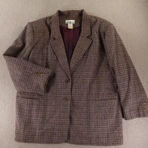 VTG Tweed Jacket Womens 26W Brown Check Wool Blend White Stag Blazer